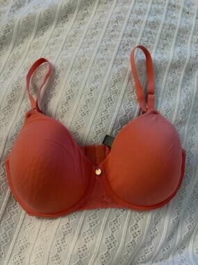 Natori 32DDD Coral T-Shirt Bra Underwire Smooth Full Coverage Lace Trim